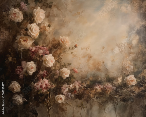 Pink Rose Flowers on a grunge background in pastel color