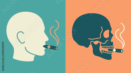 Photos Smoking health warning: human head transforming into a skull with cigar