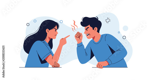 Angry young couple having a heated argument and shouting at each other while gesturing aggressively during a relationship conflict situation.
