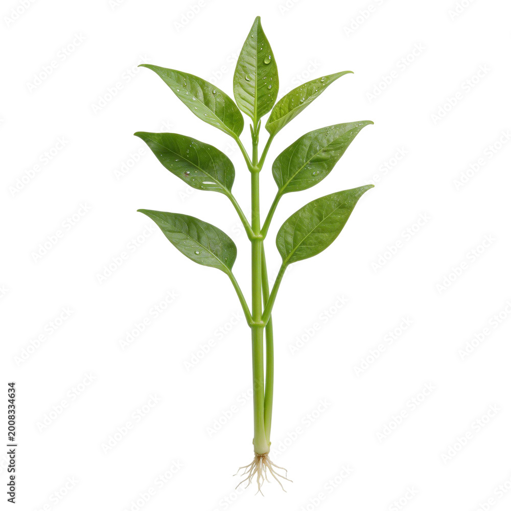 Fototapeta premium A vibrant green seedling with delicate roots, showcasing the beauty of new growth and nature's potential