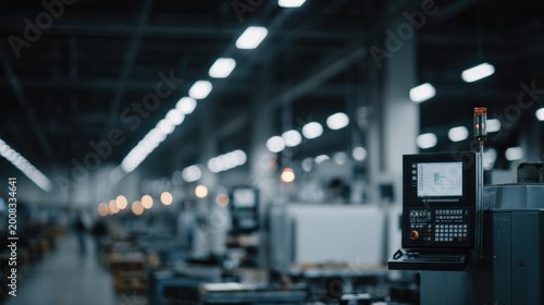 Advanced manufacturing workspace cnc machine factory control panel Minimal clean industrial
