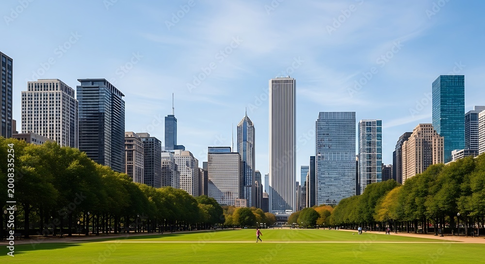 Obraz premium Chicago Skyline Park View.