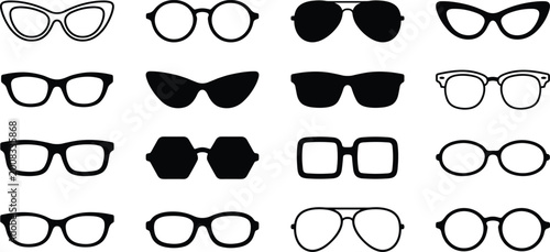 Valokuva Eyeglasses and sunglasses silhouettes collection set featuring various frame sty