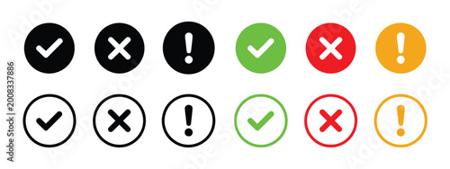 Schilderij op canvas Status icon set, check mark cross exclamation symbols, success error warning ind