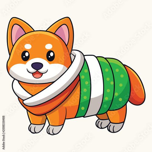 Cute Kawaii Corgi in Caterpillar Costume - Adorable Cartoon Orange Dog Vector Illustration