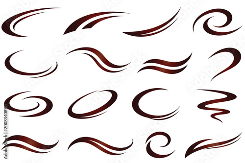 Set of dark red abstract swoosh shapes decorative curve vector elements 