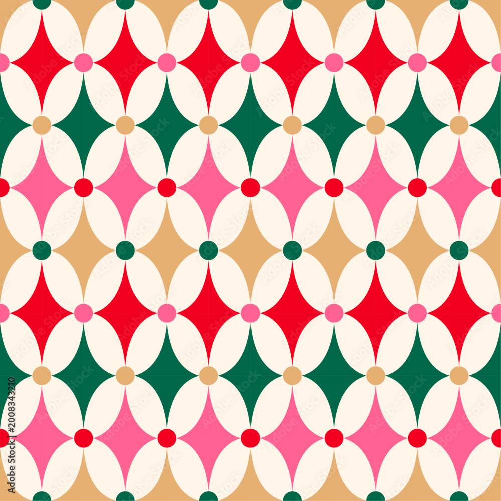 Obraz premium Colorful rhombus and dot seamless pattern design for christmas and new year background.