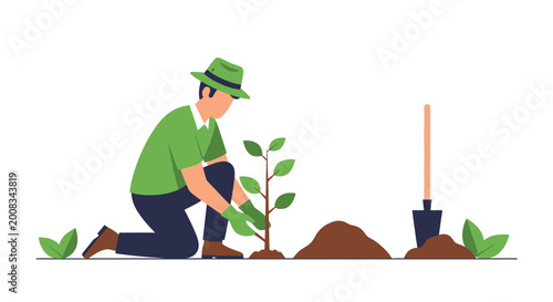Cuadro en lienzo Environmentalist planting young tree sapling, fostering a greener world and sust