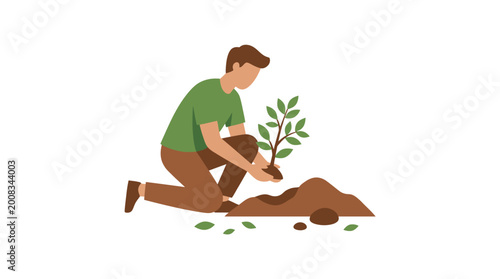Schilderij op canvas Environmentalist planting young tree sapling, fostering a greener world and sust