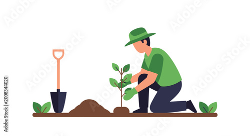 Canvas Print Environmentalist planting young tree sapling, fostering a greener world and sust