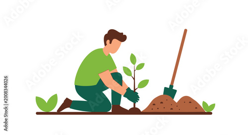 Fotografi Environmentalist planting young tree sapling, fostering a greener world and sust