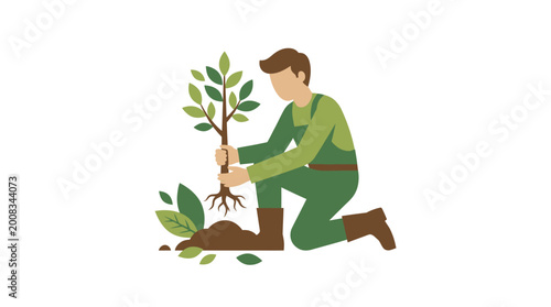 Vászonkép Environmentalist planting young tree sapling, fostering a greener world and sust