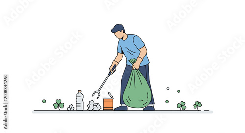 Schilderij op canvas Environmental protection advocate tidies outdoor space removing waste for a clea