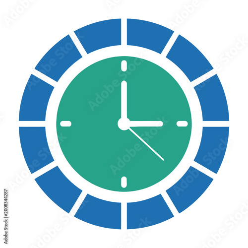 Clock icon with blue and green design on white background for time concept