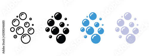 Foto Soap bubbles icon set, foam bubble symbol, sparkling water vector illustration,