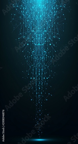 Digital Neural Network Flowing Upwards, Minimalist Ai Connectivity, Blue Glow, Large Bottom Space For Text