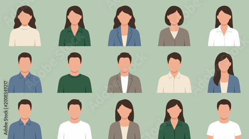 Photos Diverse group of faceless business and casual user avatars on green background