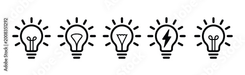Obraz na płótnie Light bulb icon set, idea inspiration concept, creative thinking innovation symb