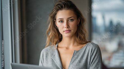 Professional woman in business casual attire gazing from modern office window with cityscape view. Corporate leadership, confidence, ambition, career development, and workplace success concept. Free Download Professional woman in business casual attire gazing from modern office window with cityscape view. Corporate leadership, confidence, ambition, career development, and workplace success concept. - GFXLoad
