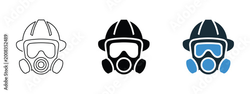 Tableau sur toile Gas mask and hardhat icon, safety protection symbol, industrial hazard and risk