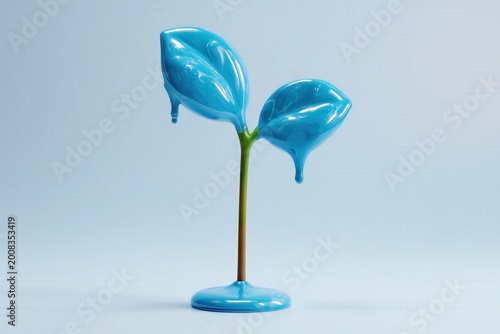 Glossy Azure Dripping Sprout Plant 3D Eco Concept