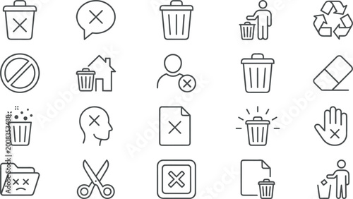 Tableau sur toile Trash and Recycling Icons Set Featuring Waste Disposal, Erase, Delete, and Clean