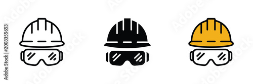 Tableau sur toile Hard hat with goggles icon, construction helmet safety concept, engineer protect