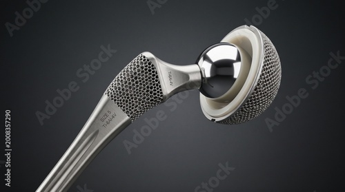 Metallic prosthetic hip joint, femoral head replacement, orthopedic implant, surgical hardware