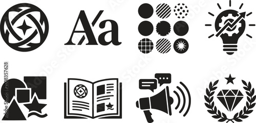 Fotografie Collection of various black and white icons on a pure white background