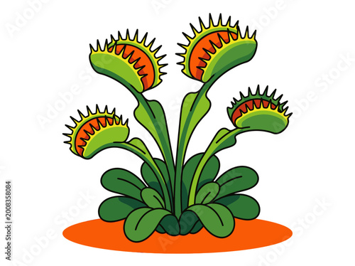 Photos Venus Flytrap Illustration, Colorful Carnivorous Plant Cartoon Vector Art Isolat