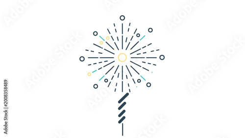 Minimalist line art icon of a firework or sparkler emitting light and sparks for celebration, festivals, and special events.