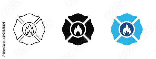 Fotografie Fire department badge icon, four petal fire station symbol, firefighter emergenc