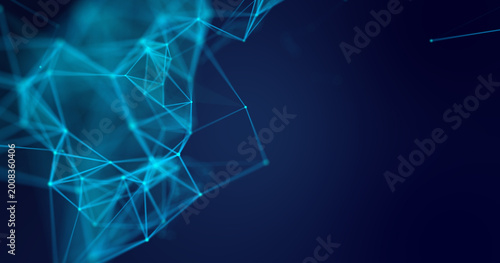 Schilderij op canvas Abstract Blue Technology Plexus Background with Geometric Lines and Dots - 1