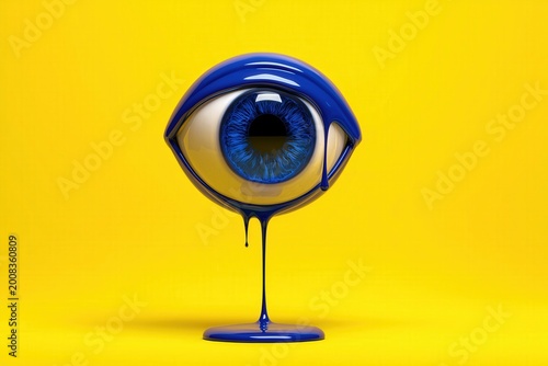 Glossy Indigo Dripping Eye Symbol 3D Psychology Concept