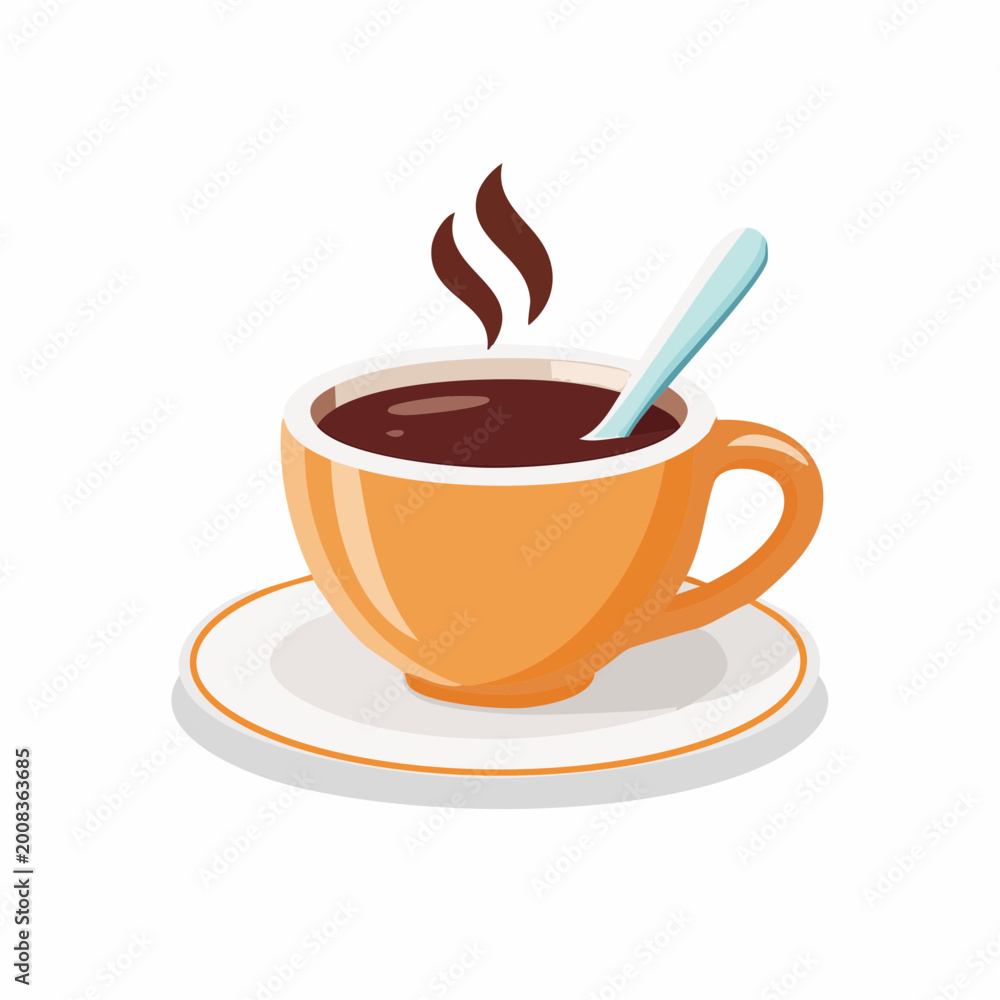 Obraz premium Hot Coffee Cup with Spoon and Steam