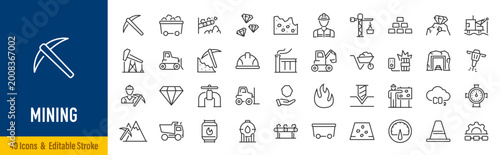 Fotografía Mining web icons in line style