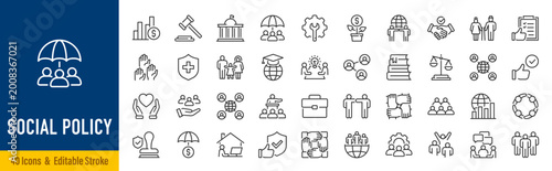 Obraz na plátně Social Policy web icons in line style
