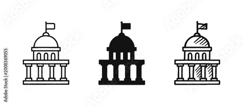 Quadro su tela Government Building and City Hall Icons in Outline Solid and Sketch Styles