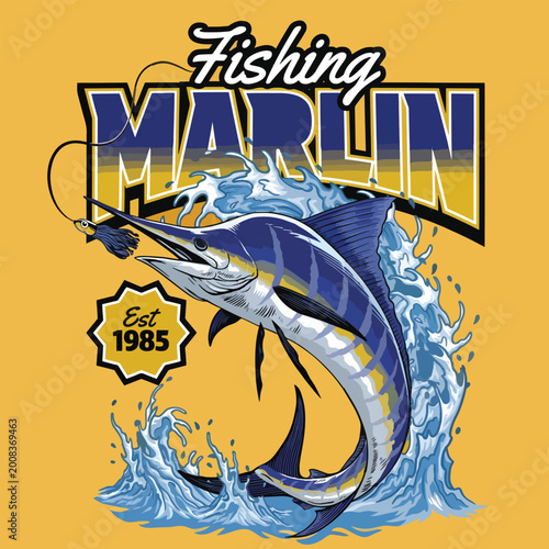 Vintage Marlin Fishing T-Shirt Design – Retro Sport Fish Illustration with Typography