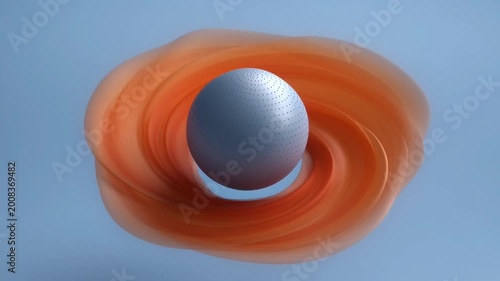 Abstract 3d sphere with orange flowing waves on a blue background