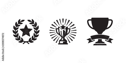 Fotografie Award icons, trophy symbols, star and laurel wreath graphics, achievement badges