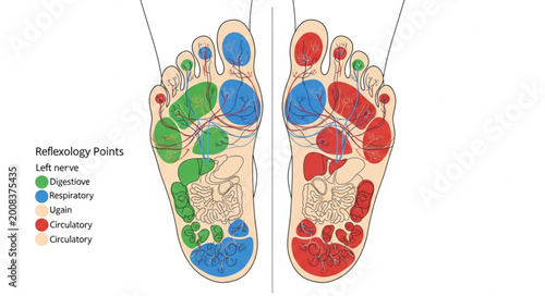 Tableau sur toile Colorful Foot Reflexology Map Showing Pressure Points.