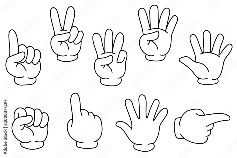 Fototapeta premium Hand gesture icon set with rock paper scissors and counting signs