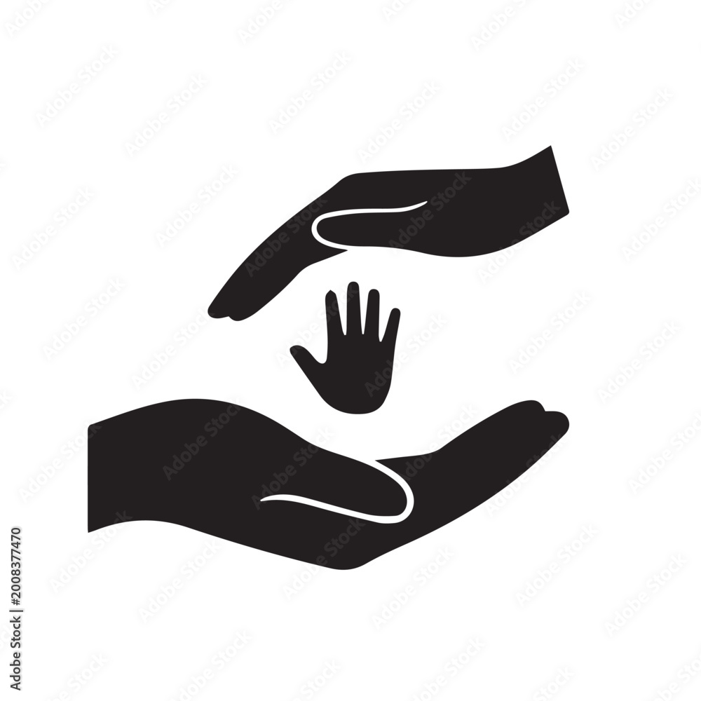 Obraz premium Family Hands Silhouette Vector Icon Three Generations Parent and Child Concept 