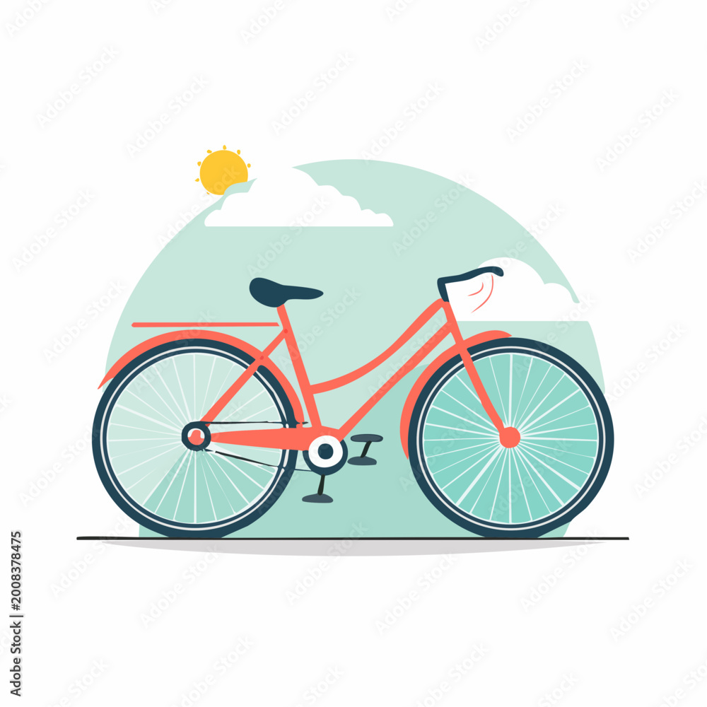 Fototapeta premium Retro Bicycle Illustration with Sun and Clouds