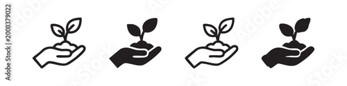 Hand Holding Plant Sprout Icons for Ecology and Growth
