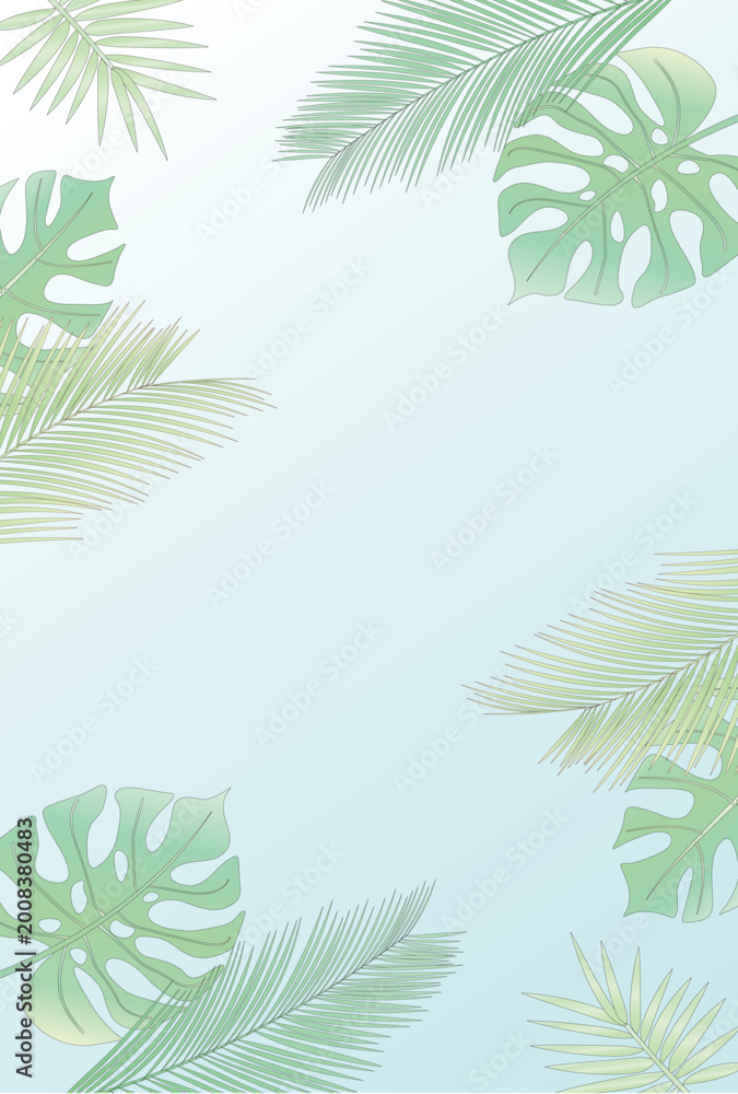 Naklejka premium Tropical palm leaf border frame with soft green gradient