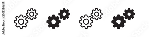 Fotografie Double Gear Icons Set - Process and Mechanism - Outline, Solid, and Hand-Drawn