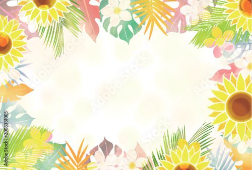 Bright Tropical Sunflower and Monstera Leaf Frame Design
