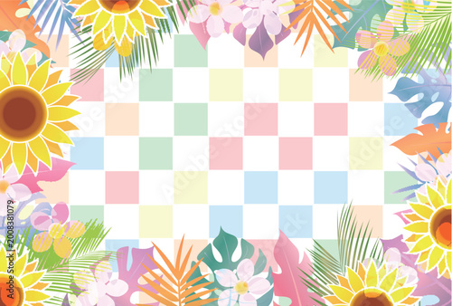 Colorful Summer Floral Border With Sunflowers and Tropical Leaves